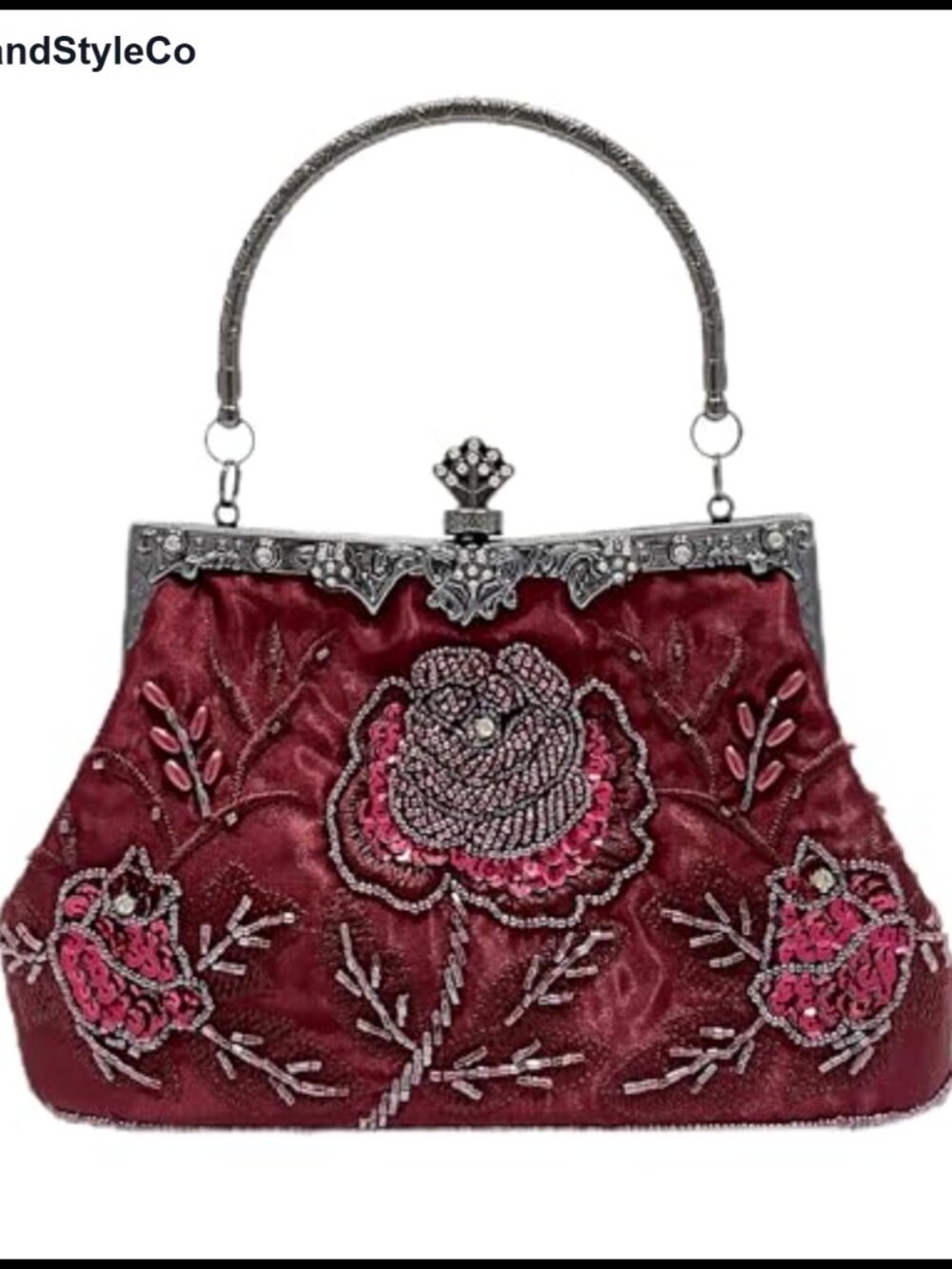 Rose Beaded Evening Clutch Purse with Detachable Chain for Weddings